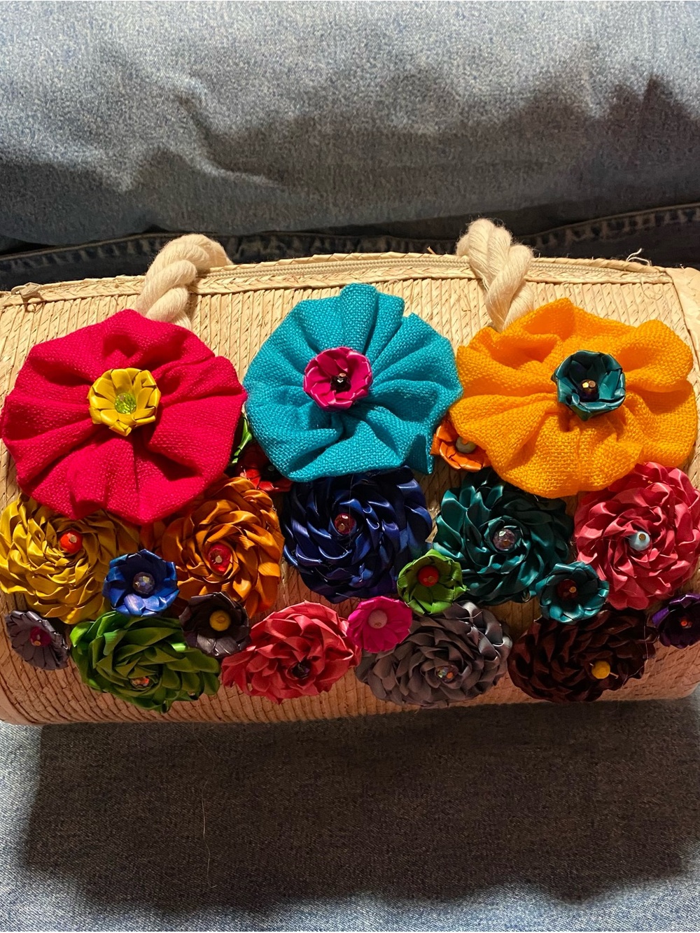 Handcrafted Multicolor Floral Straw Tote Bag - Women Accessories